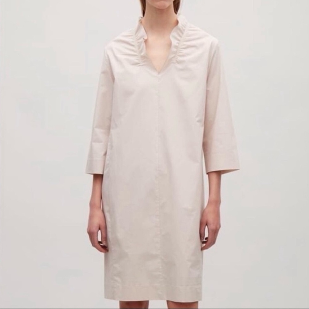 COS Cream Ruffle V-Neck Dress